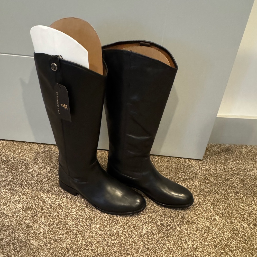 Women’s FRYE MELISSA BUTTON 2 wide calf Black Leather Knee-High Boots